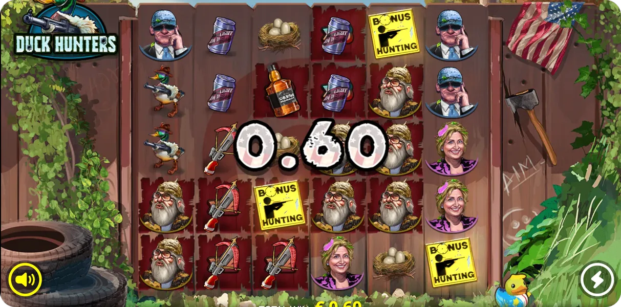 Duck Hunt Spins bonus round active screen showing 7 free spins remaining with persistent position multipliers in Duck Hunters slot