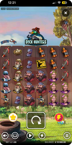 Duck Hunters game grid showing the slot layout and active reels