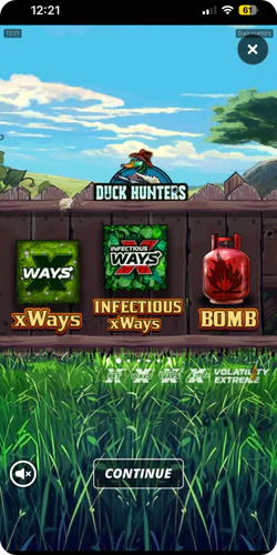 Duck Hunters main screen with game controls and hunting themed background