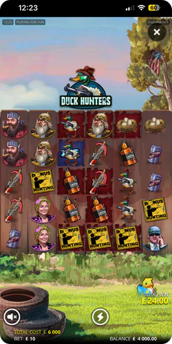 Five Duck Hunters bonus game symbols shown on the slot screen